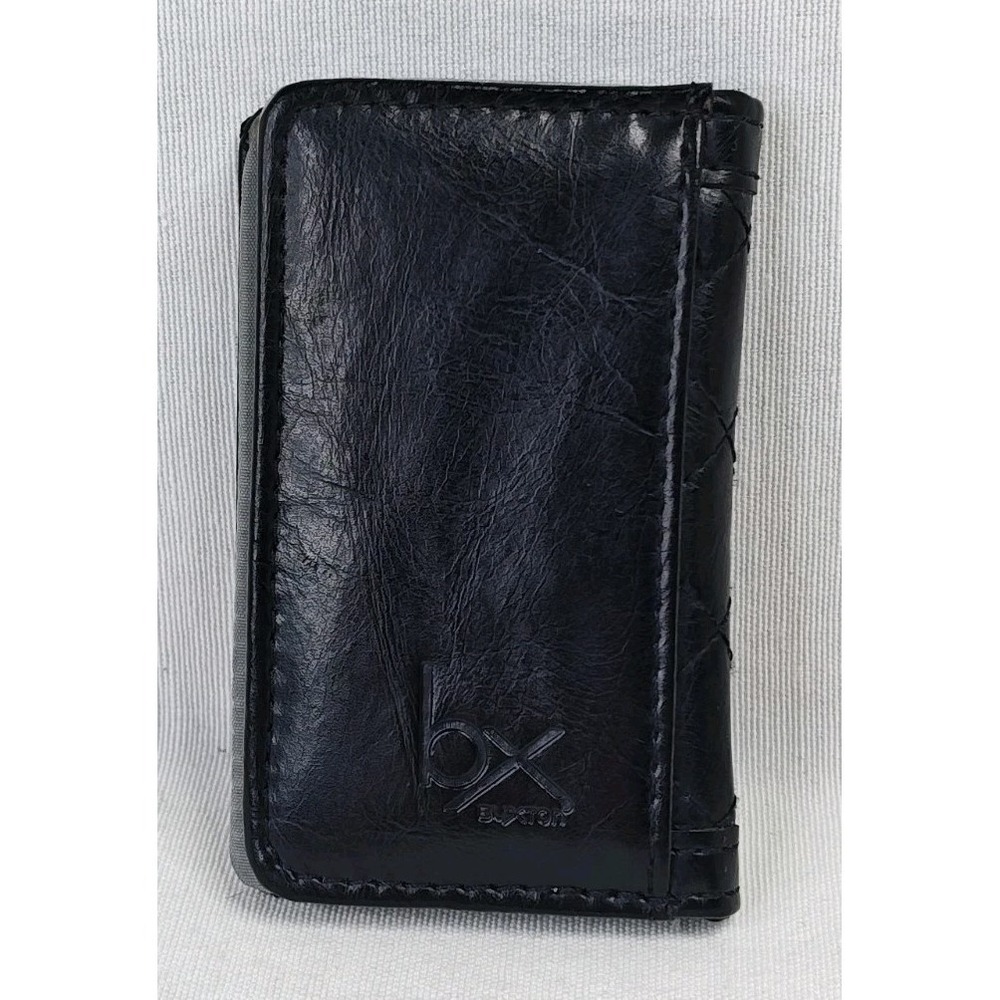 Buxton Black Small Mini Leather Credit Card Holder Bi-fold Wallet Unisex Quilted
